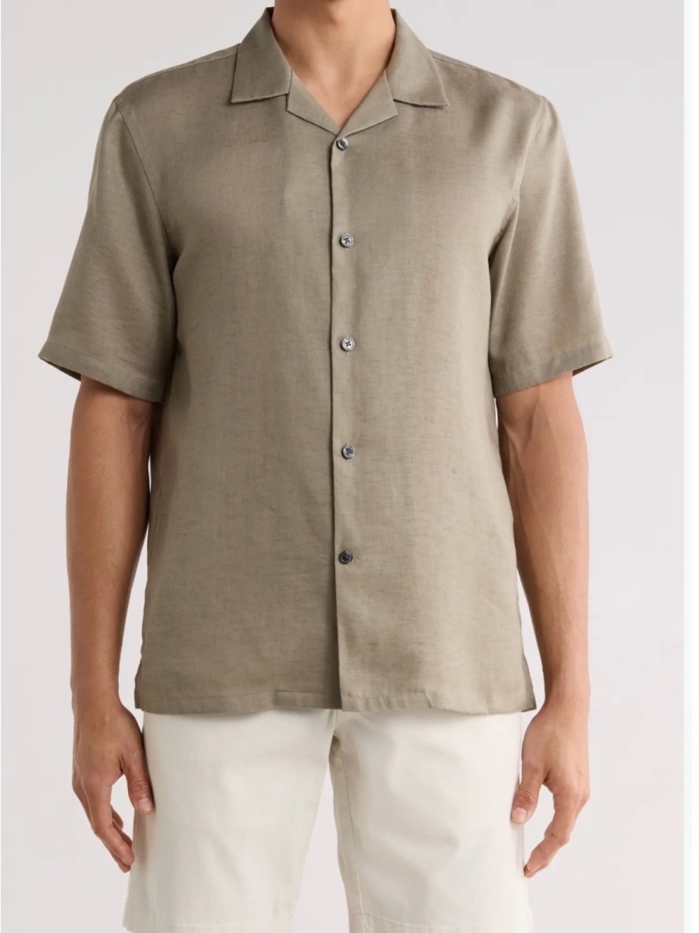 Theory Men's Short-Sleeve Linen Camp Collar Shirt in Olive. Size S